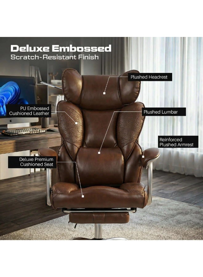 DROGO Emperium Office Chair for Work from Home 400LBS | Ergonomic Executive Boss Chair with PU Leather, High Back, Spacious Cushion Seat & Pumping Lumbar Support | Desk Chair with Premium Metal Base & Footrest Brown - Image 5